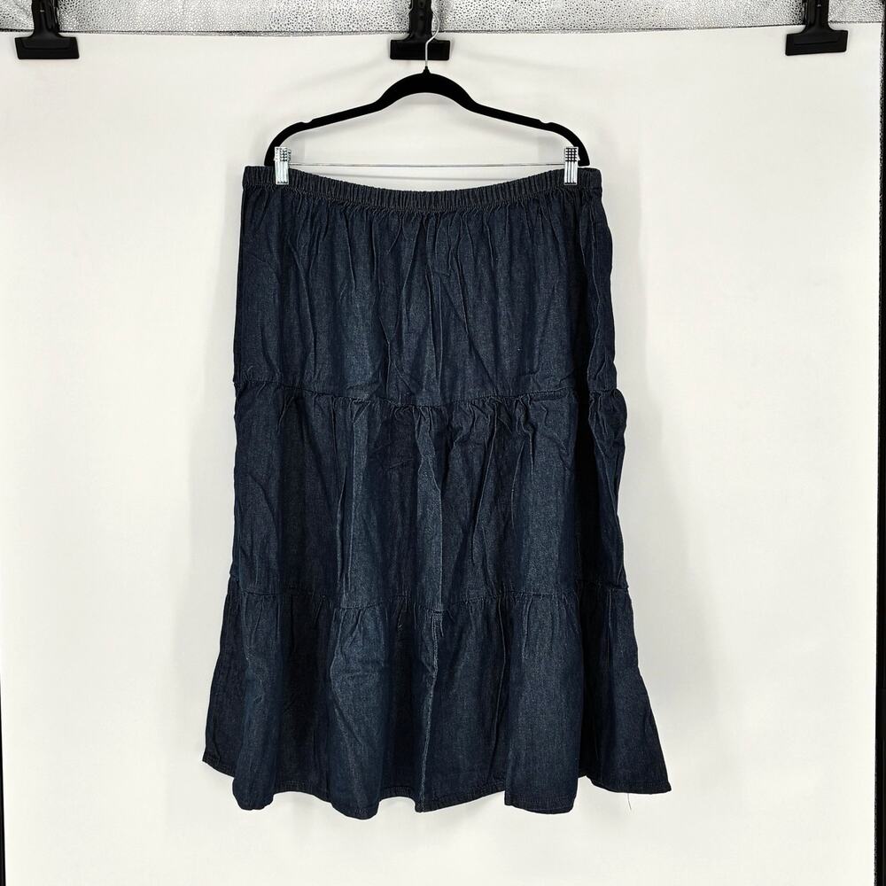 NWOT Dark Blue Denim Long Tiered Skirt - Plus Size 3X  (Country - Western)